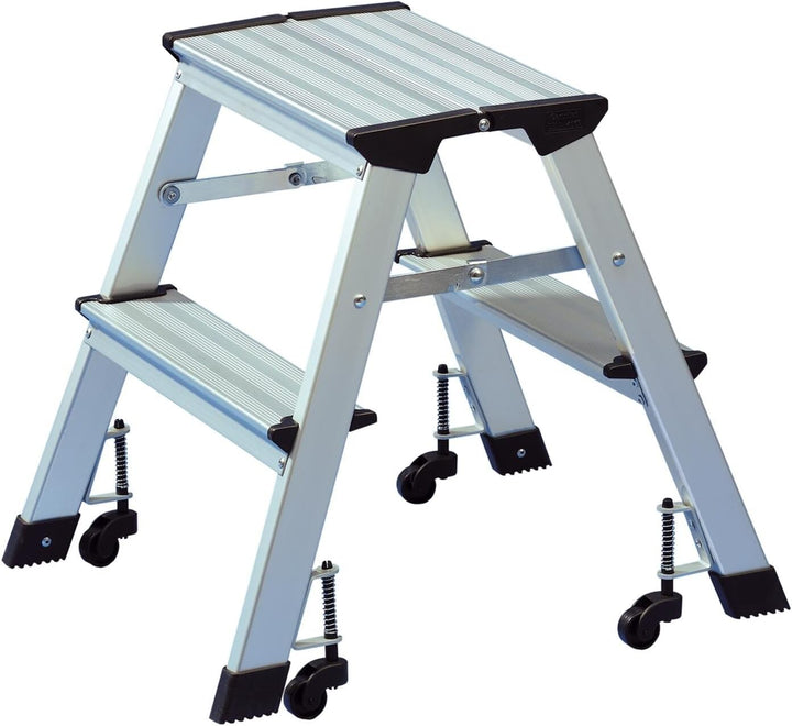 Wedo 2151 Mobile Trittleiter (aus AluMinium, (mit Rollen Tragkraft 150 kg, silber