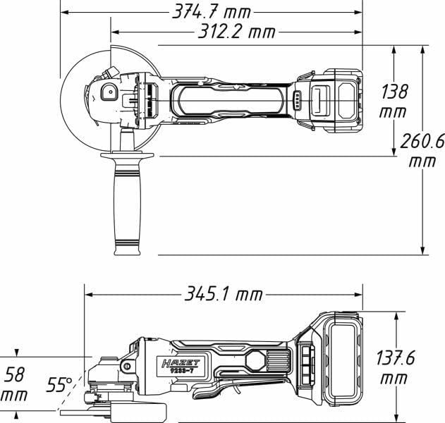 HAZET Winkelschleifer-Satz (3teilig, Akku-Winkelschleifer, Schnell-Ladegerät, Li-Ionen-Akku 18 V, 5.