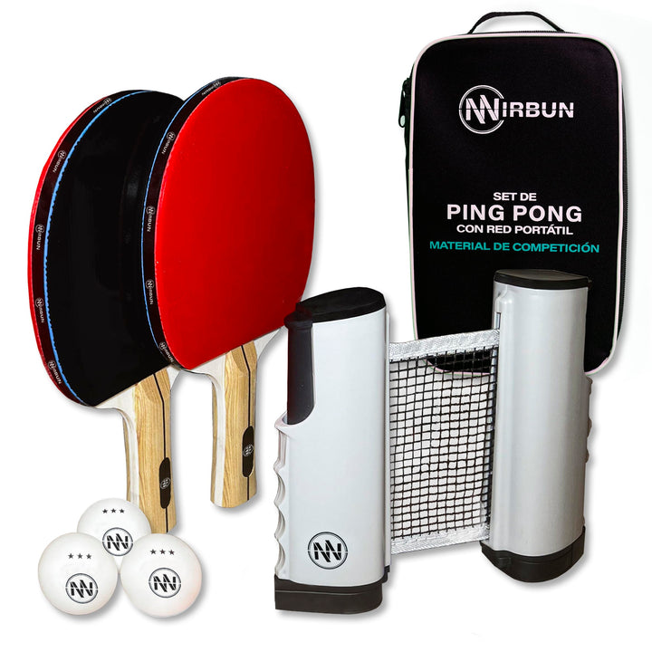 NIRBUN Tischtennisschläger Set mit ausziehbarem Netz, Tischtennisschläger Profi, 3-Sterne-Tischtenni