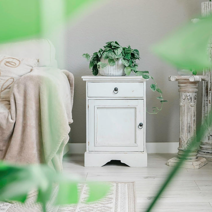 livasia Nachtschrank, Nachttisch, Kinderzimmerschrank, Kommode, aus Bali (Handarbeit) (weiss), Weiss