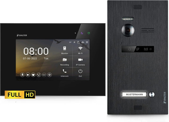 Balter EVO-HD Video Türsprechanlage, Video Türklingel mit Kamera, 1 Familienhaus Klingel, 7 Zoll HD