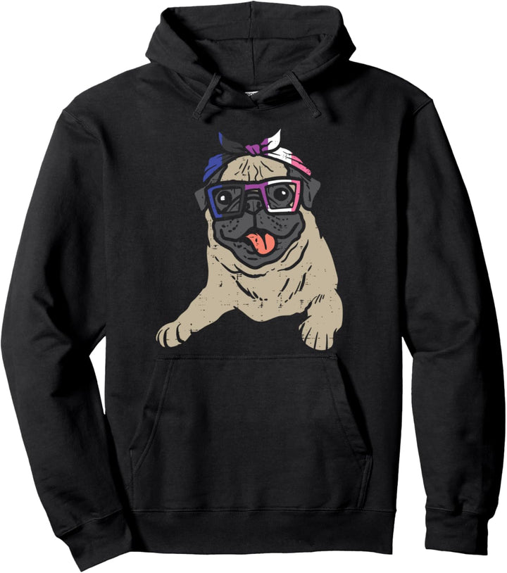 Pug Dog Bandana LGBTQ Genderfluid Flag Non-Binary Dog Lover Pullover Hoodie