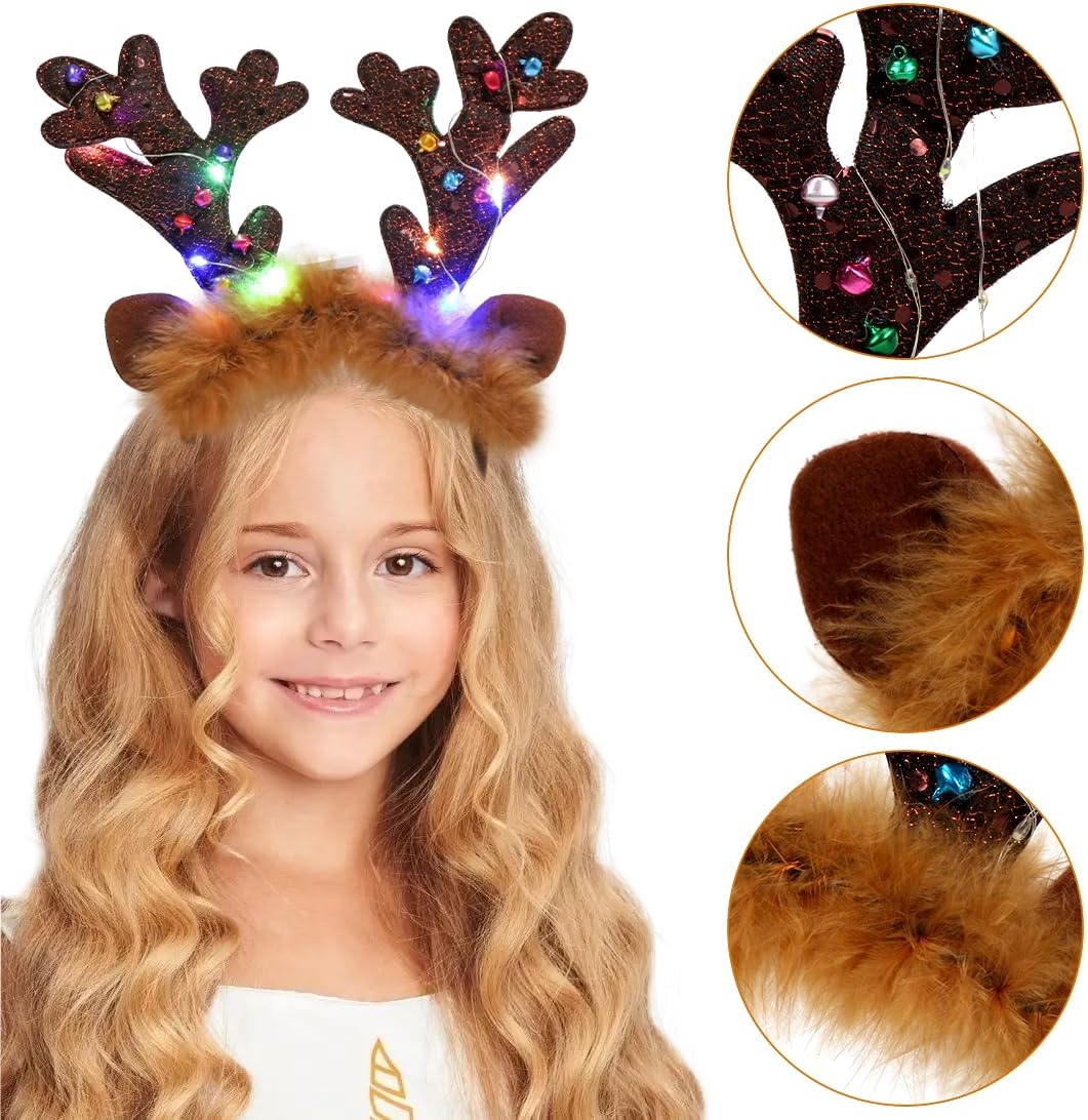 2 Stück Weihnachts haarreif mit LED,Weihnachten Beleuchtete Stirnbänder,Weihnachts Haarschmuck für K