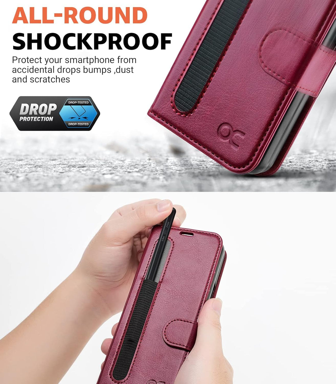 OCASE Hülle Samsung Galaxy Z Fold 3 5G Handyhülle mit S Pen Halter [Premium PU Leder] [Kartenfach] C