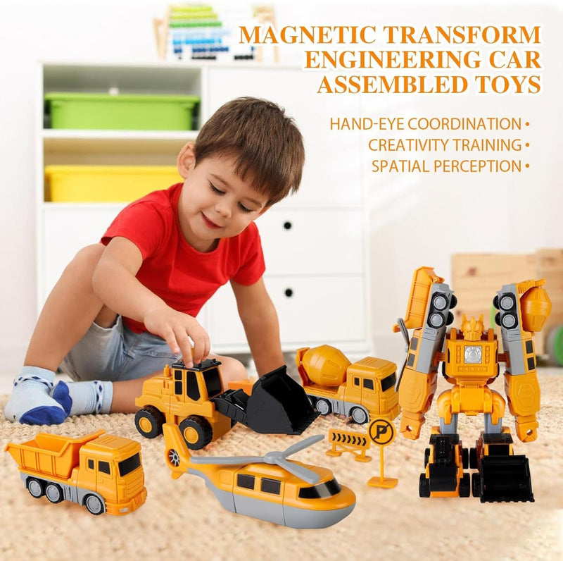 Pipihome Magnetische Bauwelt Fahrzeuge, 35PCS Magnetischer Verformung Roboter Baustellenfahrzeuge Au