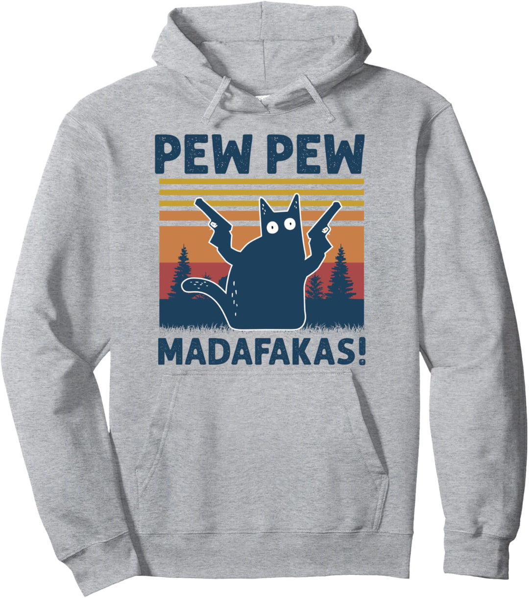 Cat Pew Pew Madafakas Vintage Crazy Cat Funny Graphic Pullover Hoodie