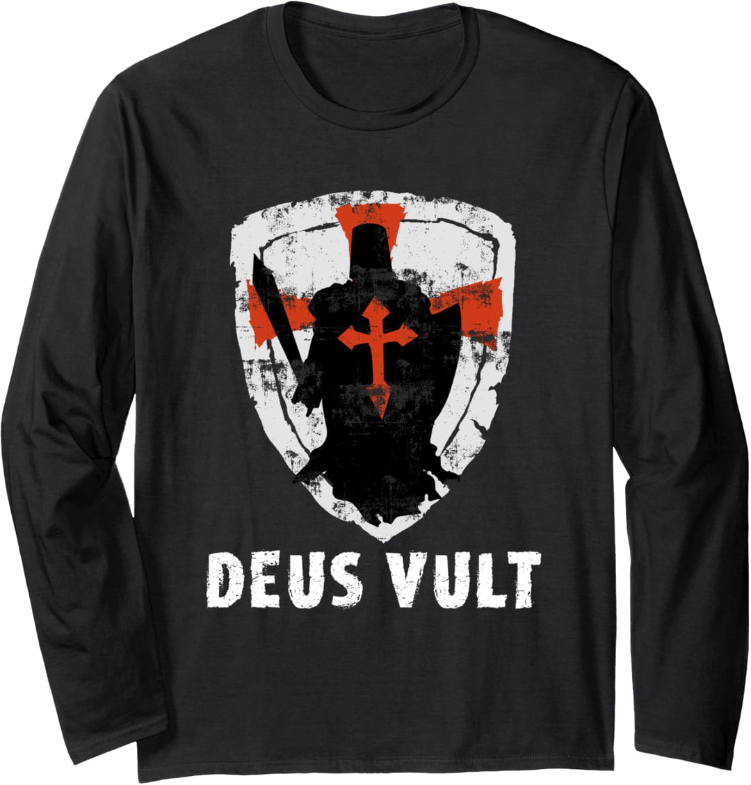 Deus Vult Gott Will Es Kreuz Templer Schild Mittelalter Langarmshirt