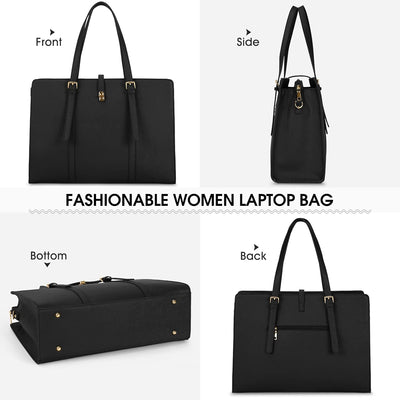 IGOLUMON Handtasche Damen Shopper Damen Gross Schwarz Wasserdicht Laptop Tasche Damen 15.6 Zoll PU L