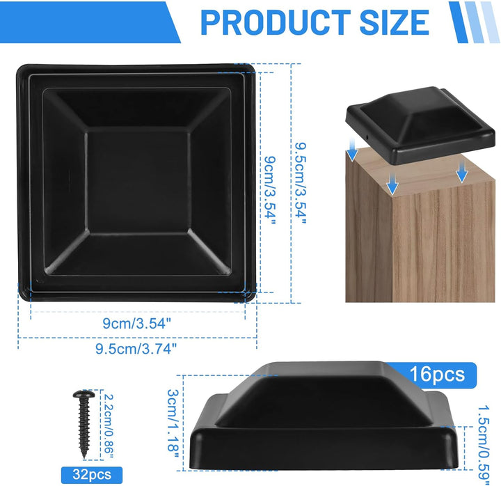 16 Stück Pfostenkappen 9x9 cm, Abdeckkappen für Pfosten, Zaunpfosten Kappen, Kunststoff Pfostenkappe