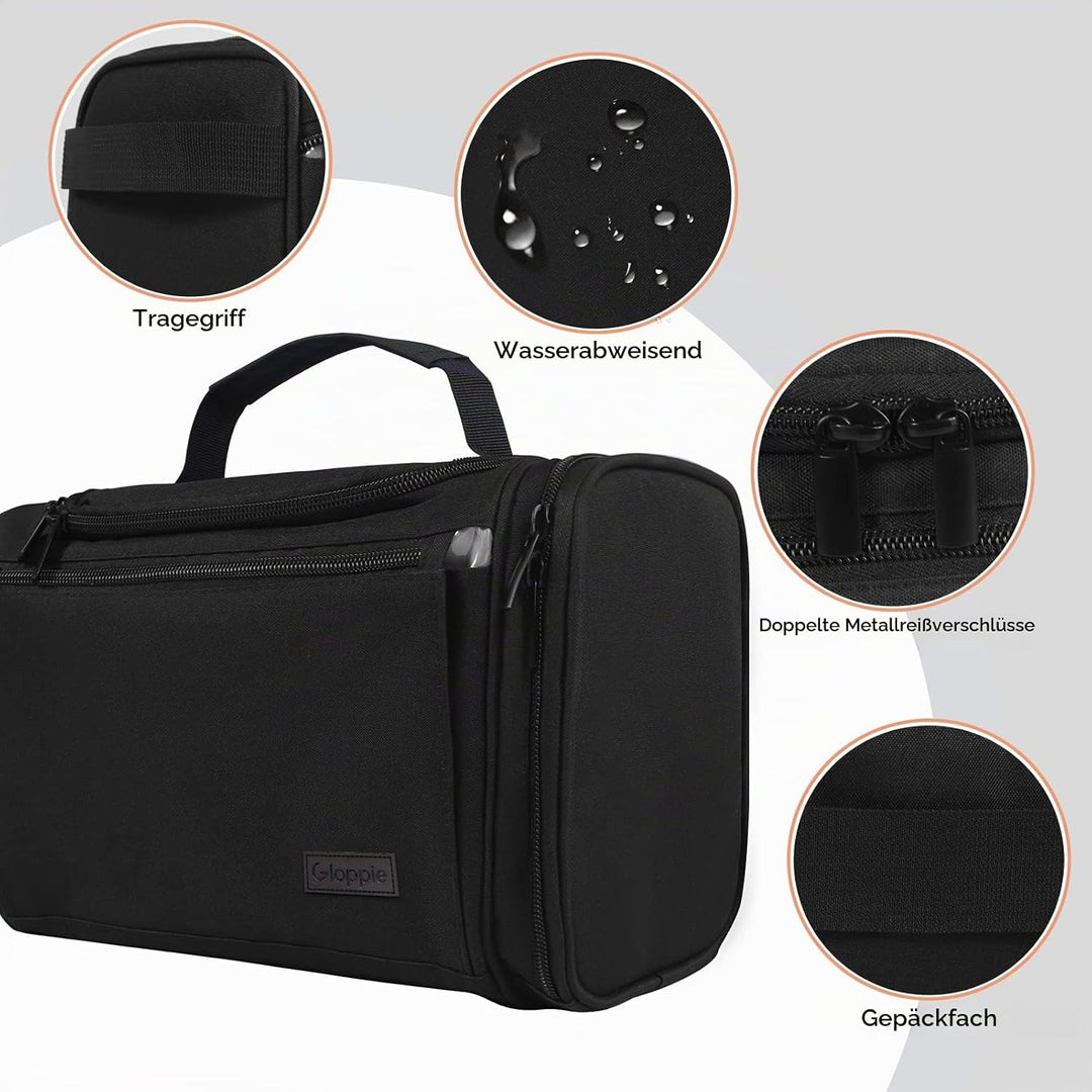 Gloppie Kulturbeutel Herren Damen Kosmetiktasche zum Aufhängen XXL Kulturtasche mit Henkel Hängend K