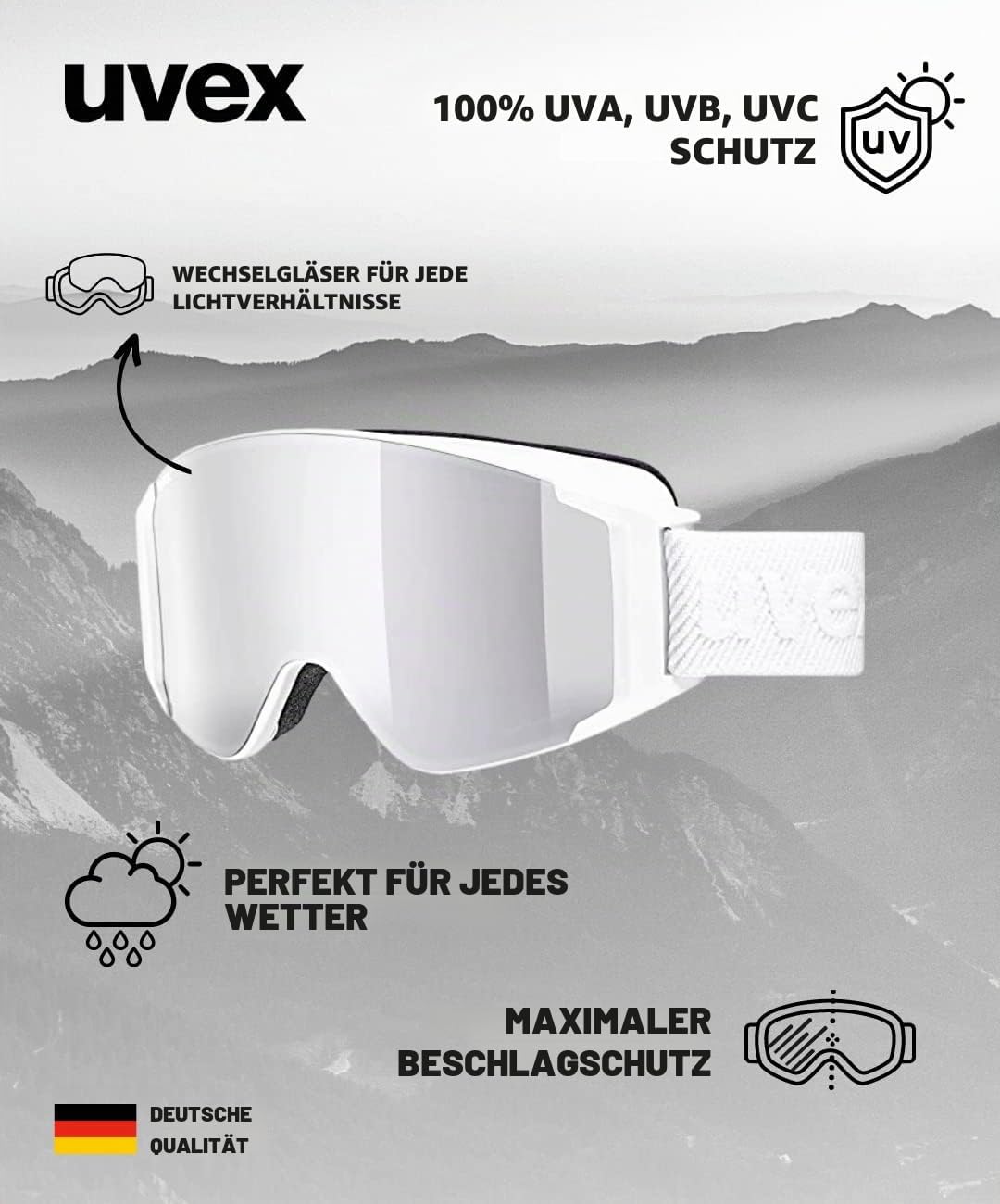 uvex Unisex G.gl 3000 To Skibrille (1er Pack) Einheitsgrösse white mat/silver-clear, Einheitsgrösse