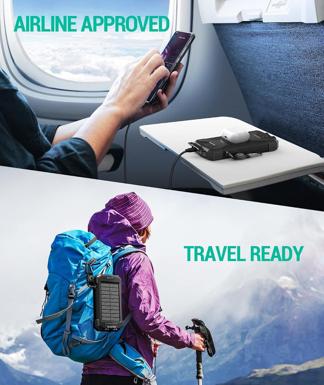 BLAVOR Solar Powerbank Solarladegerät 10000mAh, PD 20W Schnelles Laden tragbare USB C Powerbank mit