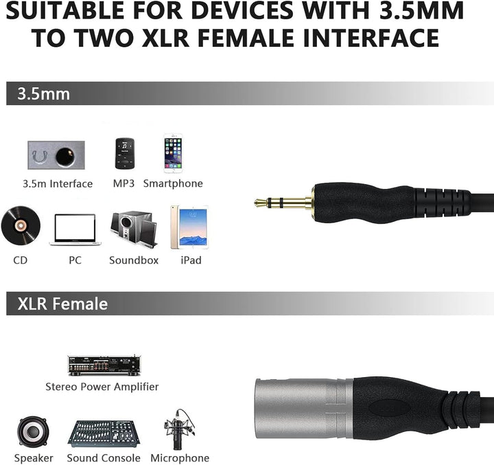 3,5-mm-TRS auf 2 XLR-Stecker, Splitterkabel, 3,5 mm auf Dual XLR-Stecker, Y-Patchkabel für Laptop, K