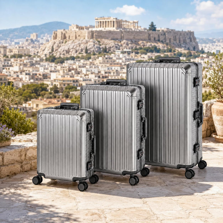 Travelhouse® Tokyo Aluminium Reisekoffer Set, 3 Trolleys 55cm + 65cm + 77cm mit 4 Doppelrollen, 100%