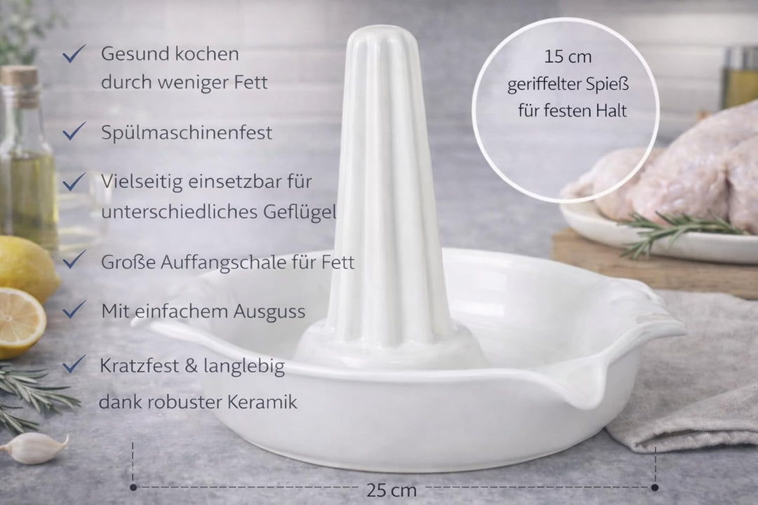 Original K&K Hähnchenbräter weiss - Geflügelbräter aus Steinzeug (hochwertige Keramik)