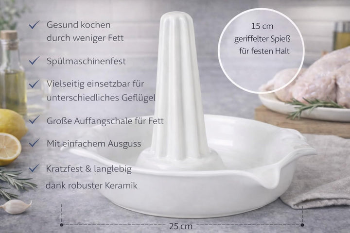 Original K&K Hähnchenbräter weiss - Geflügelbräter aus Steinzeug (hochwertige Keramik)