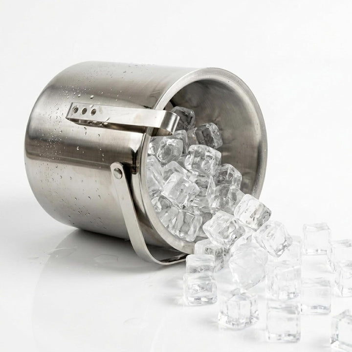 Spetebo Edelstahl Eiseimer mit Deckel und Zange - Eiskühler Eiswürfeleimer Eiswürfelbehälter
