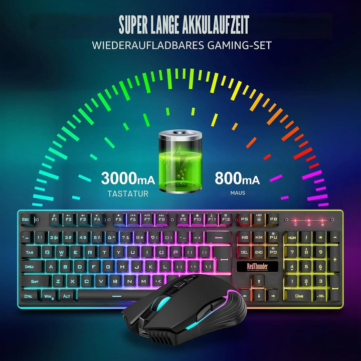 RedThunder K10 Tastatur und Maus kabellos, AZERTY FRANZAIS, Schwarz