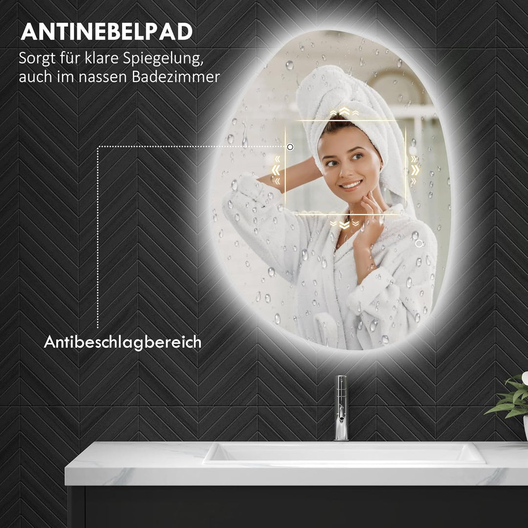 HOMCOM Badspiegel mit Beleuchtung 80 x 60 cm LED Badezimmerspiegel Dimmbar mit 3 Lichtfarben Touch-S