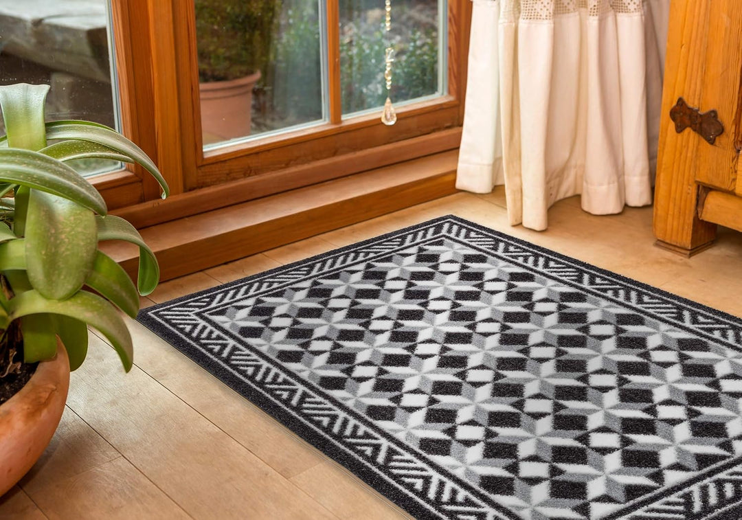 Astra rutschfeste Sauberlaufmatte innen - Fliesen grau 66 x 110 cm - Wohnraum Fussmatte Design - Ext