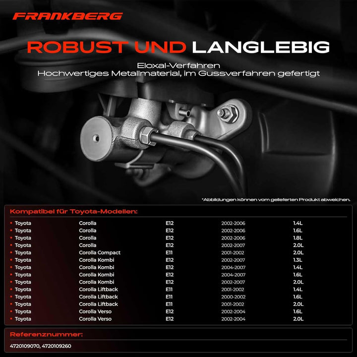 Frankberg Hauptbremszylinder Bremszylinder Kompatibel mit Corolla E12 1.4L 1.8L 2002-2004 Corolla Ko