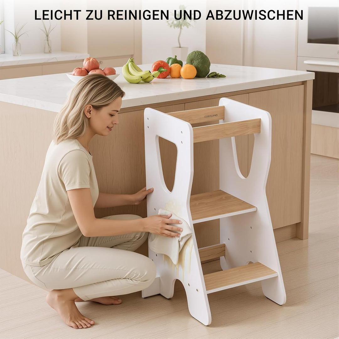 COSYLAND Lernturm ab 1 Jahr - Learning Tower - Höhenverstellbar Montessori Lernturm mit Kippschutz,