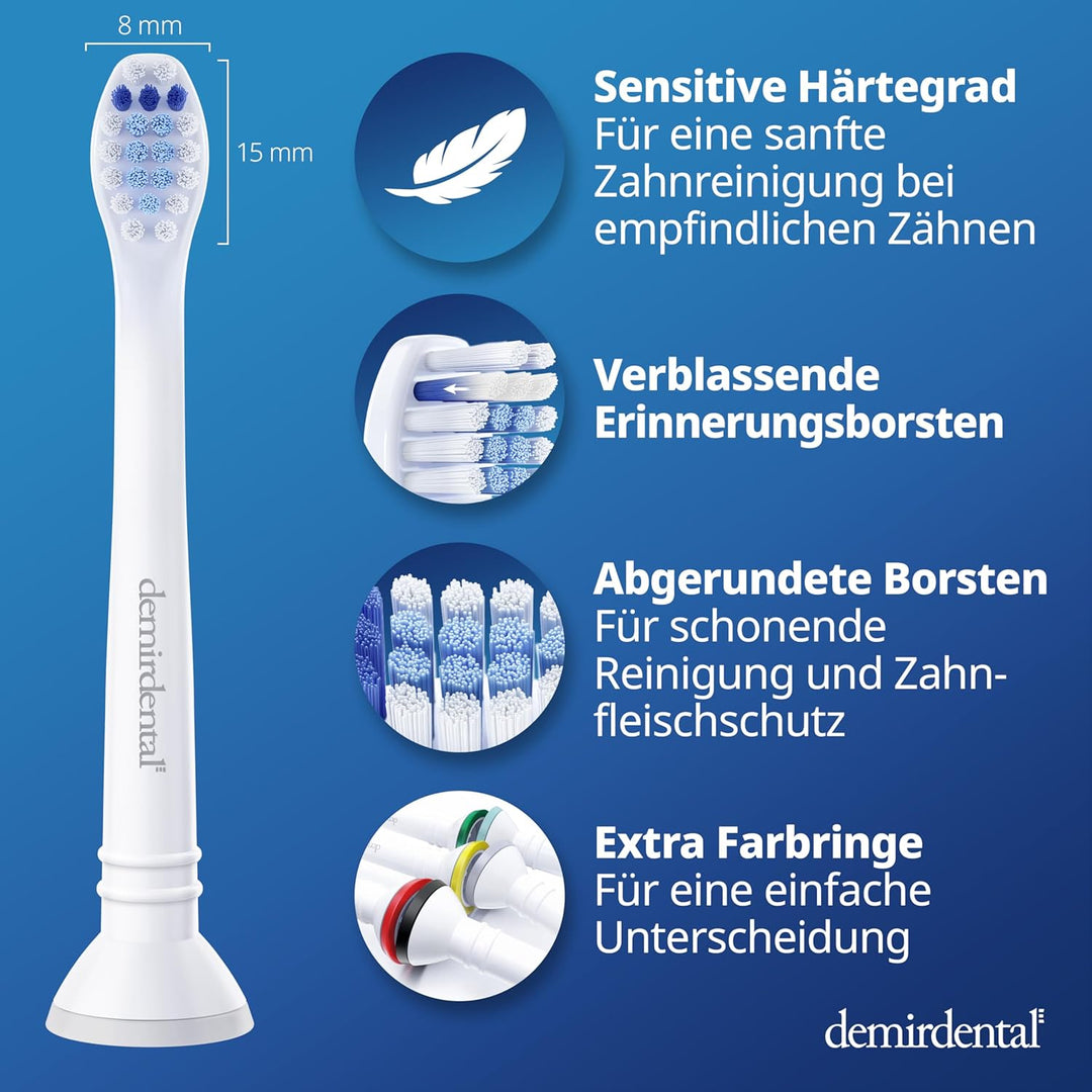 8er demirdental Mini Sensitive Aufsätze passend für Philips Sonicare Ersatzbürsten, weiche und klein
