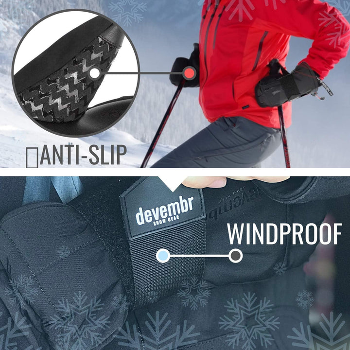 devembr Skihandschuhe mit Handgelenkschützern, Warme Snowboardhandschuhe für Herren und Damen (XS/S/
