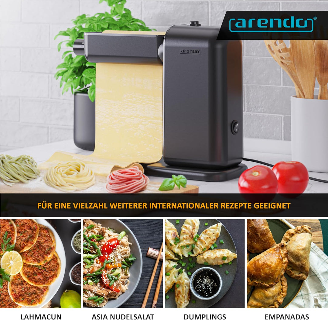 Arendo - Nudelmaschine elektrisch – Pasta Maker - 5 Stärken einstellbar – 120 Watt – Nudelwalze und