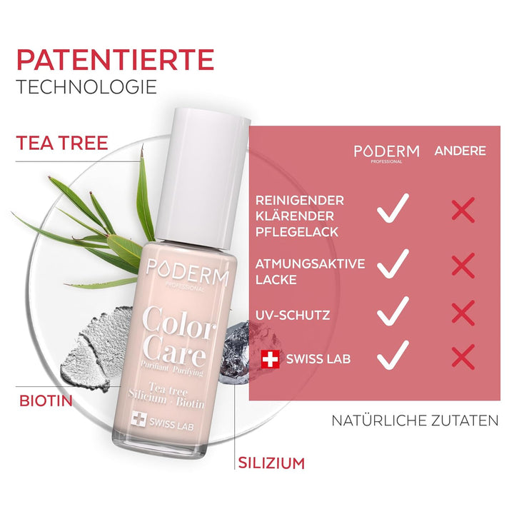 PODERM - TEEBAUM-NAGELLACK COLOR CARE Zartrosa - verbessert das Aussehen für die gelbe oder brüchige