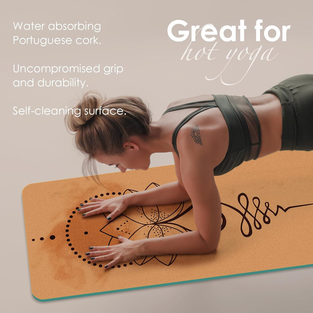 Yogamatte Kork – Rutschfeste Yoga Matte, Einzigartiges Design, Naturkautschuk TPE Gymnastikmatte, Tr