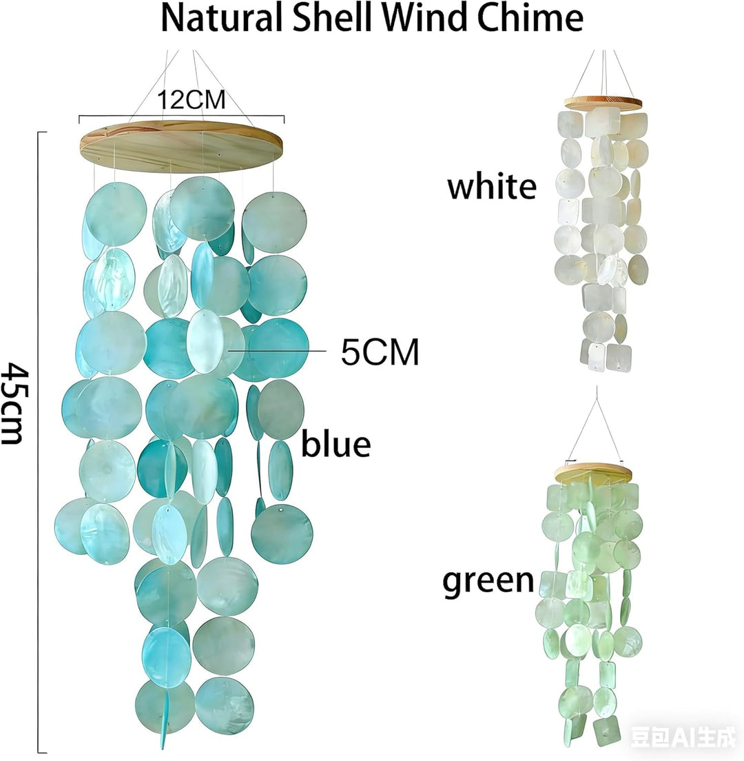 Muschel Windspiel aus echten Capiz Muscheln, Boho Deko Hängend für Balkon Garten Terrasse, 45 cm Win