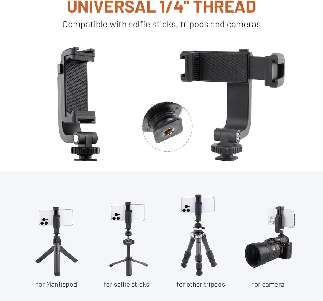 PGYTECH Cold Shoe Handyhalterung kompatibel mit iPhone/Samsung und Anderen Smartphones Phone Holder,