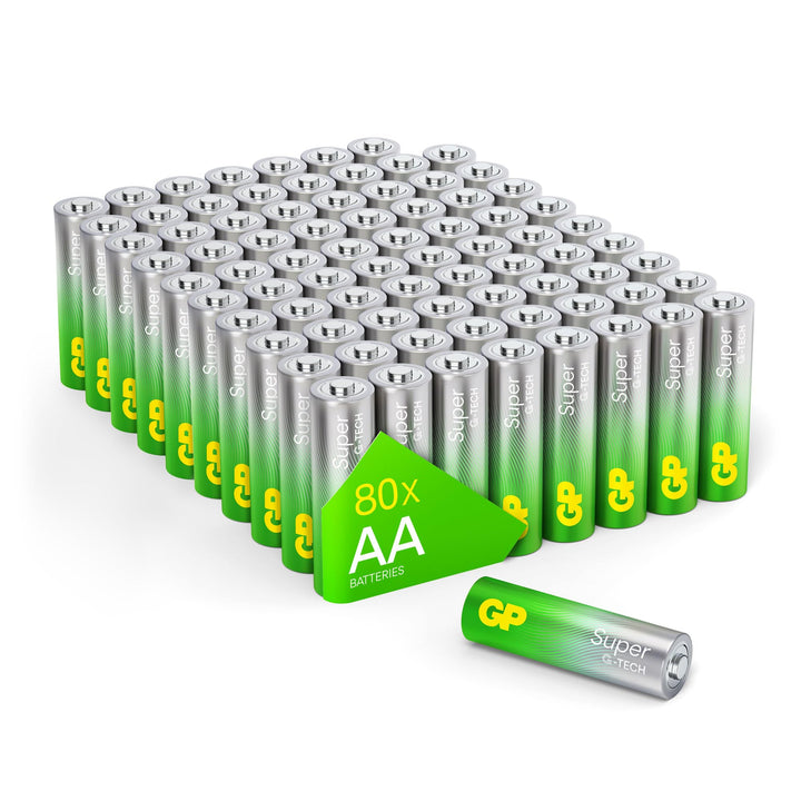 GP Batterien AA (Mignon, LR6) 1.5V, 80 Stück Grosspackung, Super Alkaline Longlife Technologie (8X 1