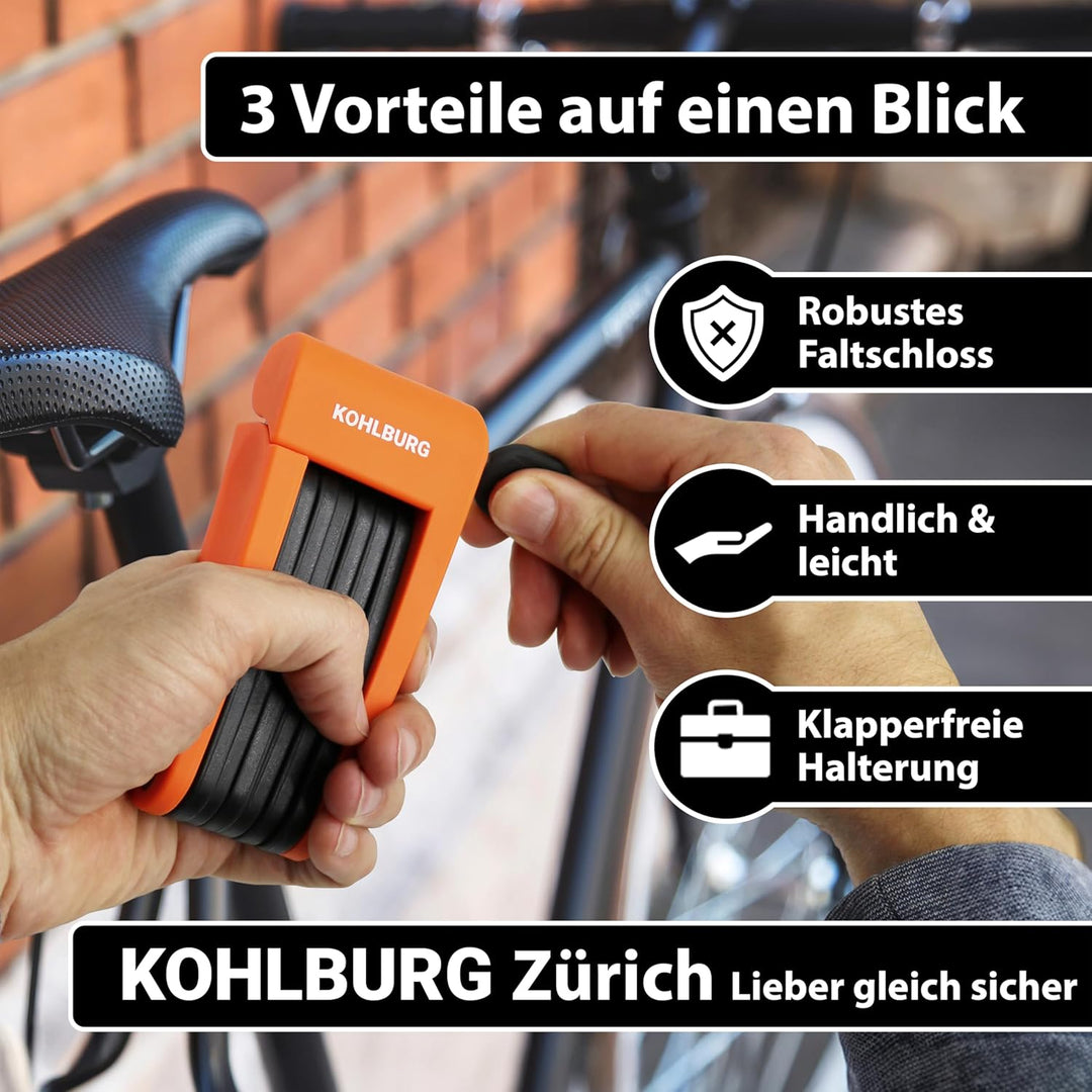 KOHLBURG leichtes & kleines Faltschloss - 690g leicht & 70cm lang - sicheres Fahrradschloss aus gehä