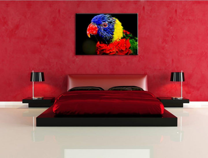 Dark farbenfroher Papagei Deluxe Format: 100x70 cm auf Leinwand, XXL riesige Bilder fertig gerahmt m