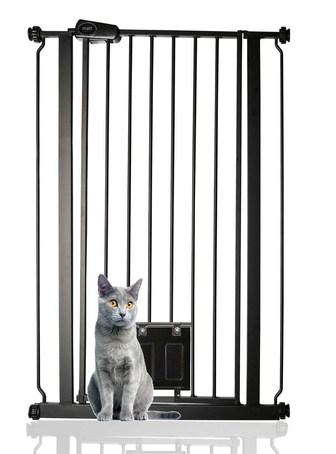 Bettacare Haustiergitter mit Verriegelbarer Katzenklappe, 75cm - 84cm, Schwarz, 104cm in der Höhe, E