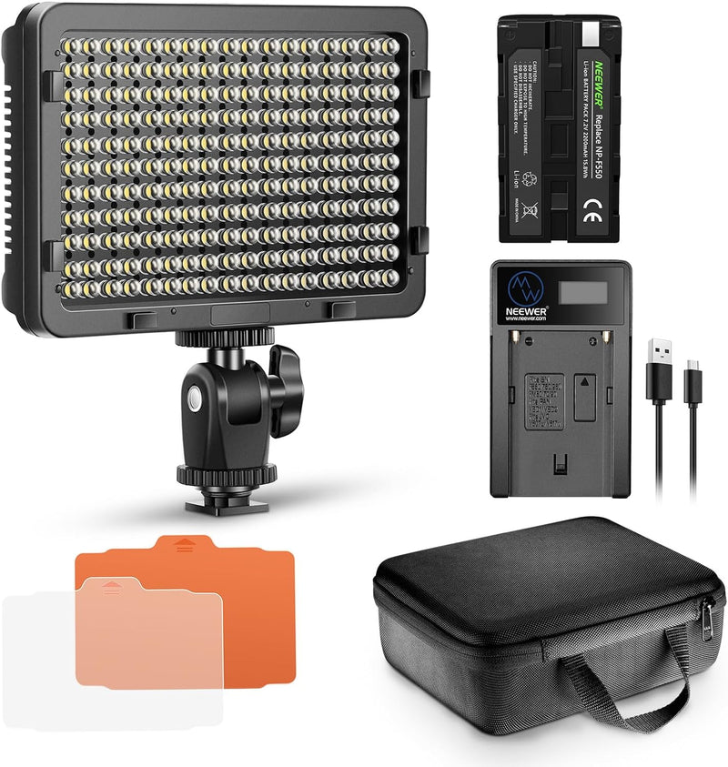 NEEWER 176 LED Videoleuchte Set: Dimmbare Videolicht Panel, Streaming Licht mit 2200mAh Li-Ion Akku,