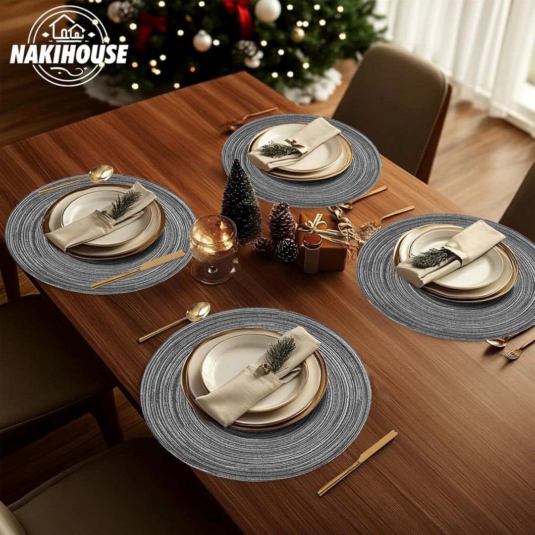 Platzsets Rund Grau Geflochten Tischsets 12er Set Hitzebeständigem Tisch Tischsets Waschbar für Küch