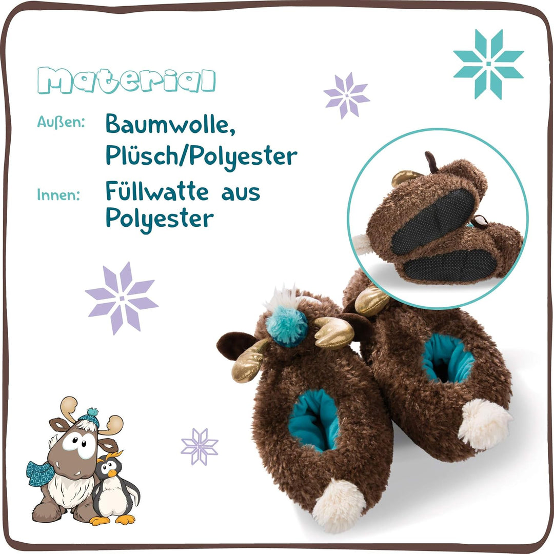 NICI Hauschuhe Rentier Reny Heart Gr. 38-41, L – Plüsch-Hauschuhe Kinder rutschfest – Warme Kuschelt