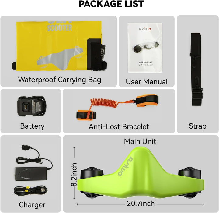 Asiwo Unterwasserscooter Tauchscooter mit 2 Batterien Action Kamera Halterung, Seascooter mit Doppel