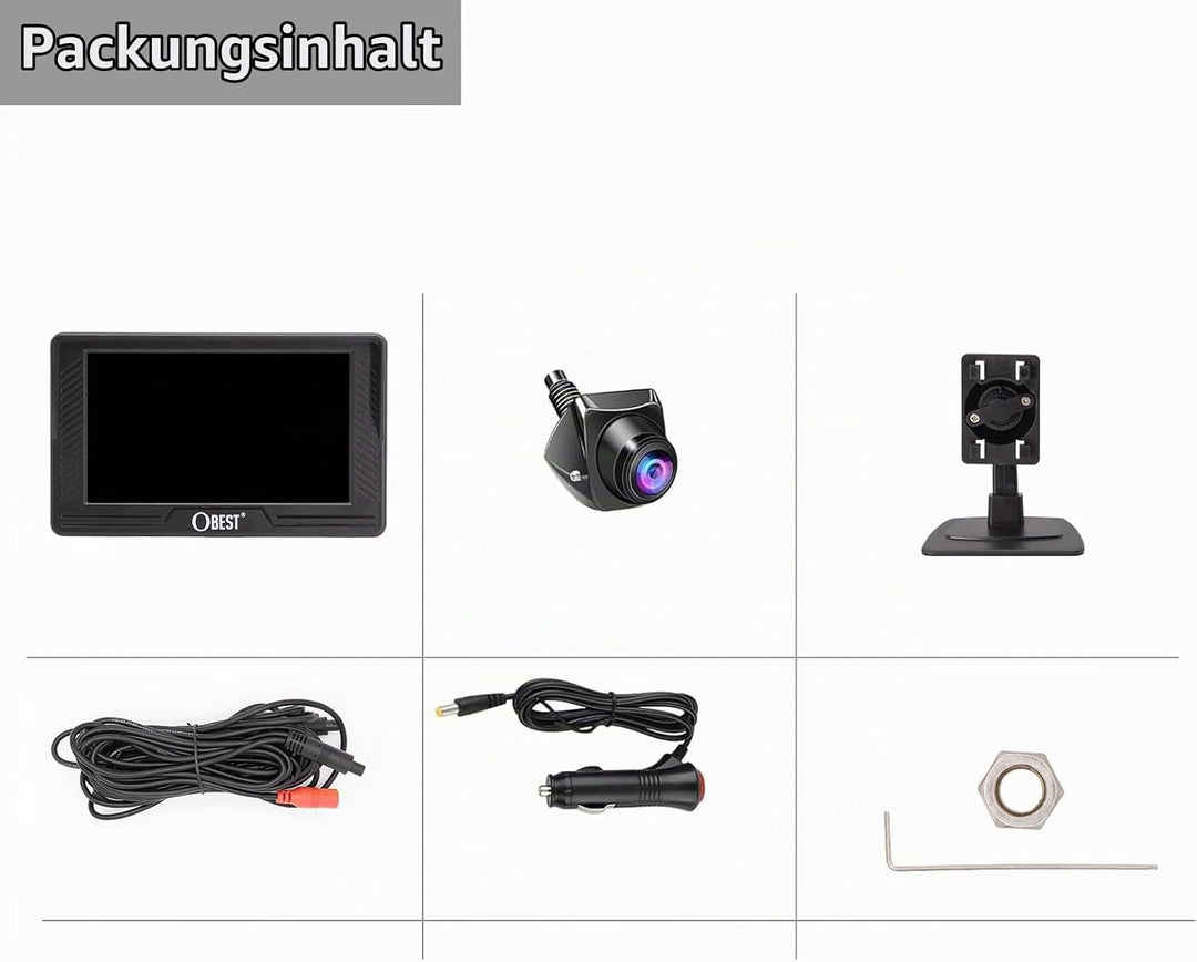 OBEST Rückfahrkamera Auto Set 1080P mit LCD Monitor Bildschirm, Nachtsicht Parkplatzkamera IP69 Wass