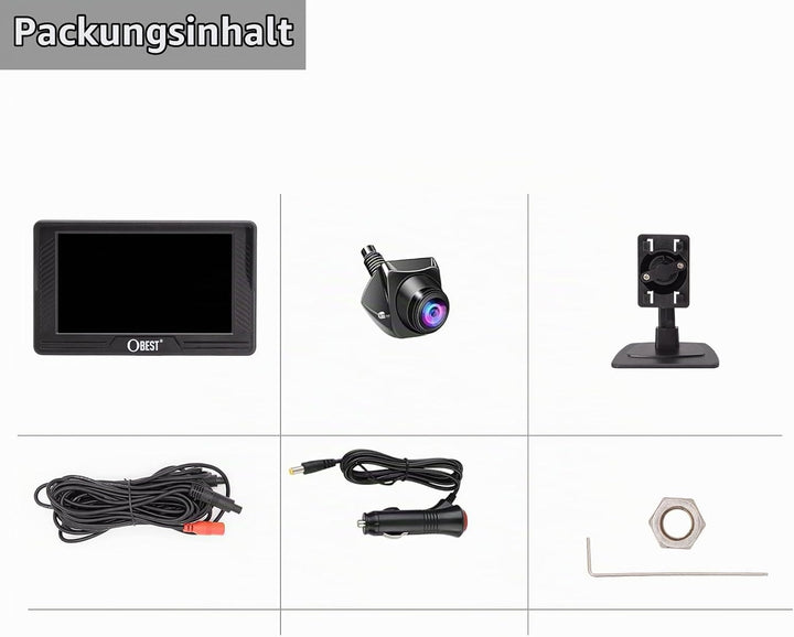 OBEST Rückfahrkamera Auto Set 1080P mit LCD Monitor Bildschirm, Nachtsicht Parkplatzkamera IP69 Wass