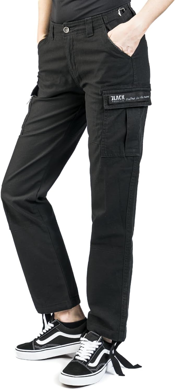 Black Premium by EMP Damen Schwarze Cargoshose mit seitliche Einschubtaschen und Gesässtaschen 27W /