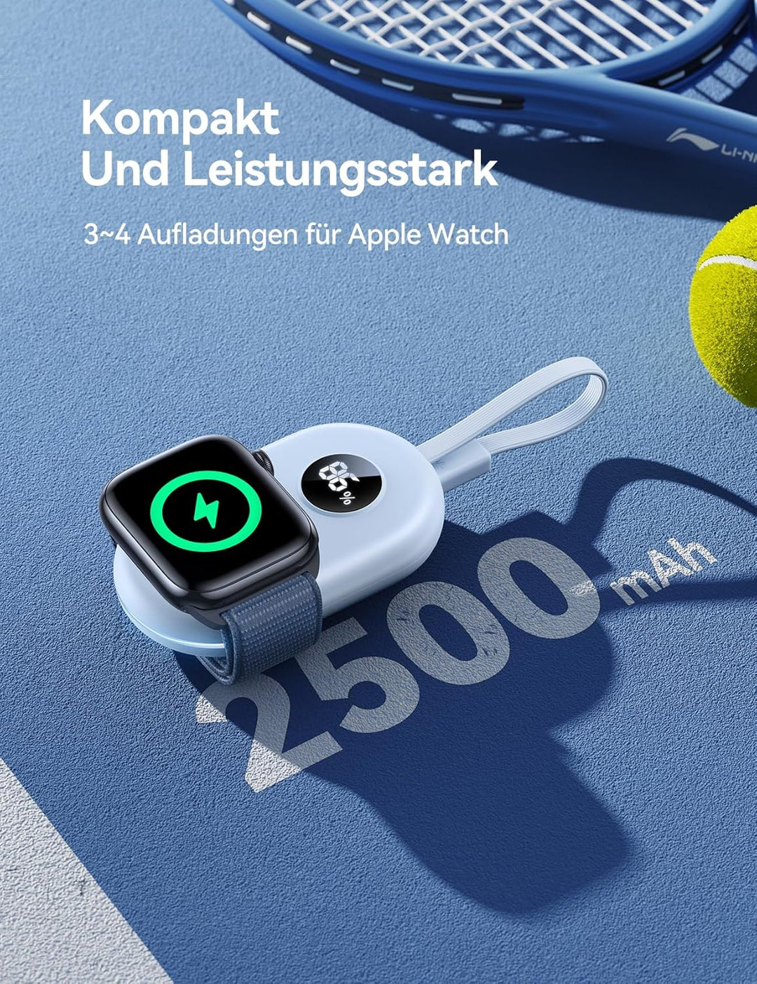 JOYROOM 2500mAh Powerbank für Apple Watch 11 mit USB C Ladekabel, [LED-Display] Magnetisch Kabellos
