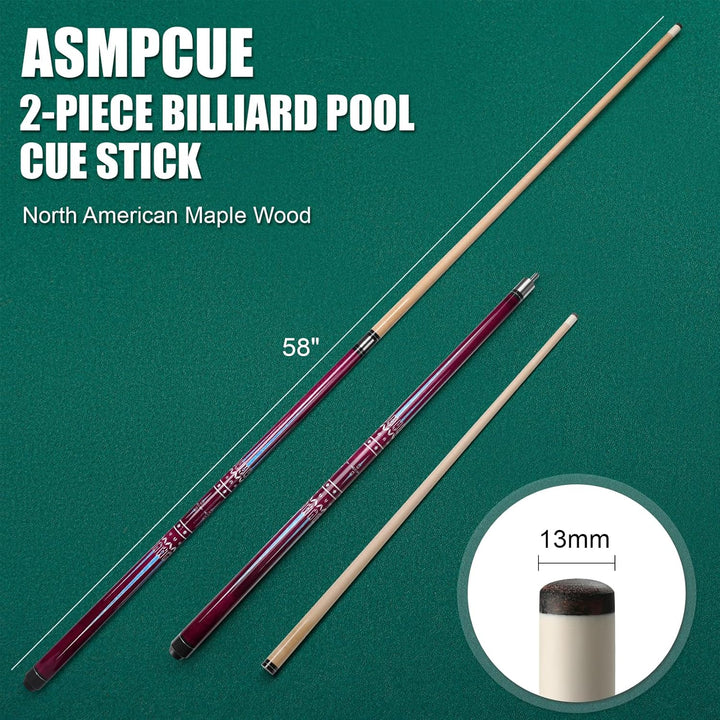 Billard Queue, 58'' 20oz Pool Queue mit PU Leather Tasche, Kanadischer Ahorn Pool Cue 13mm Spitzen f