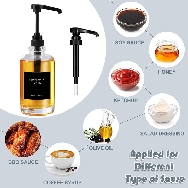 AXIM Kaffeesirupspender, 2 Stück, 500 ml, Glas-Sirupspender mit Etiketten und Trichter, Kaffeebar-Or