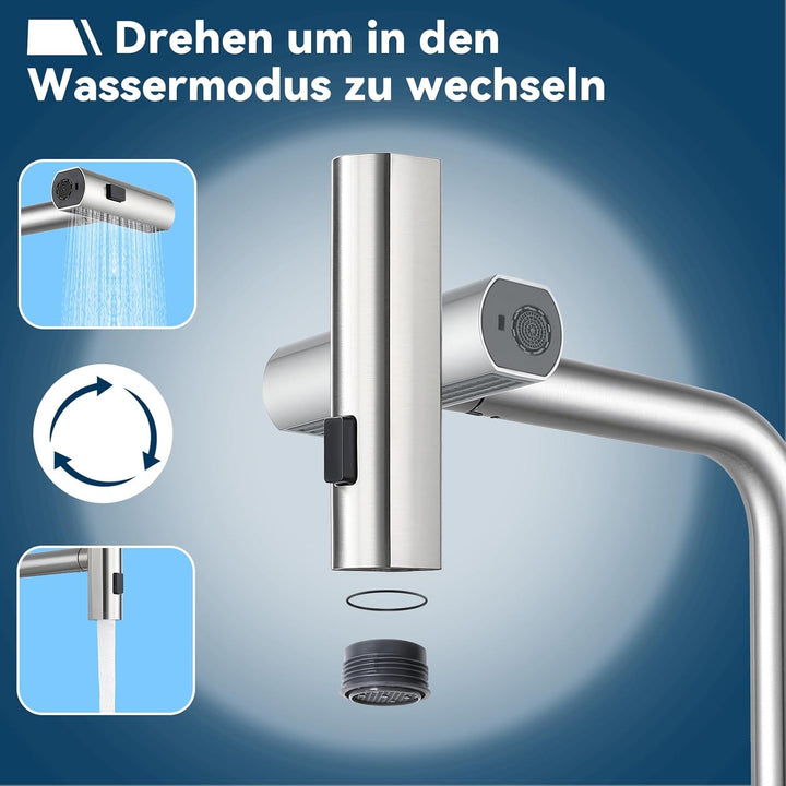 Mursche Wasserhahn Küche Küchenarmatur Ausziehbar - Waterfall Mischbatterie mit Brause Spültischarma