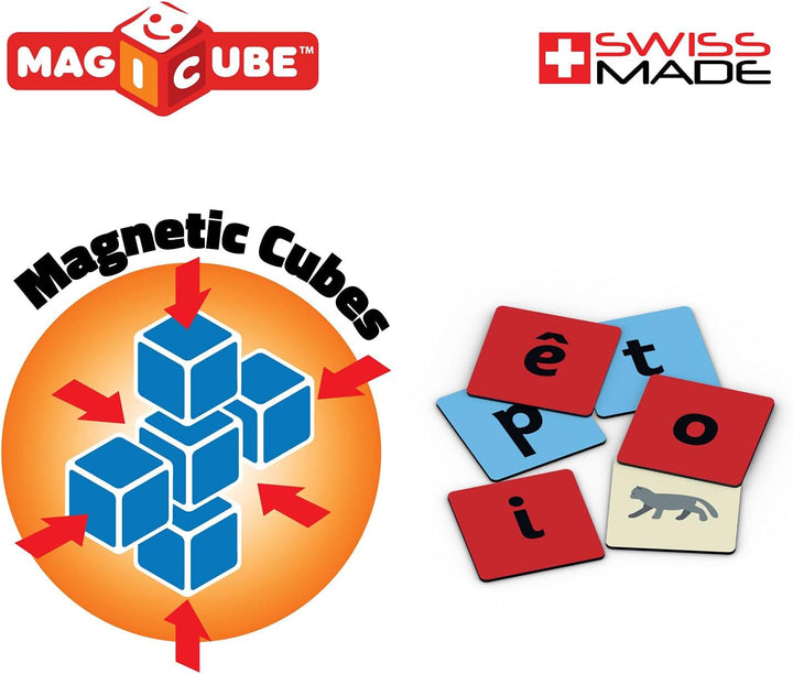 Geomag Magicube Word Building - 16 Magnetwürfel für Konstruktionen + 63 clip - Baukasten Lernspielze