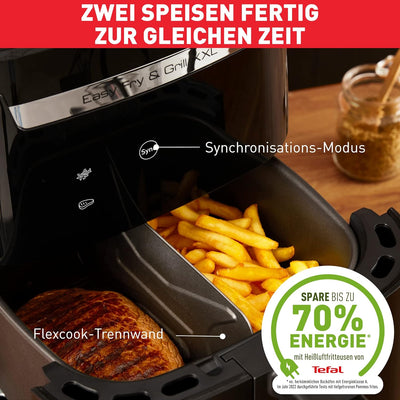 Tefal EY8018 Easy Fry & Grill XXL 2-in-1 Heissluftfritteuse, Air Fryer und Grill, Flexcook-Einsatz f